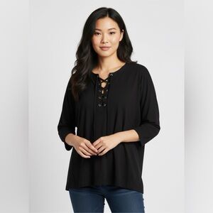 Woman Within Black Lace-Up Blouse